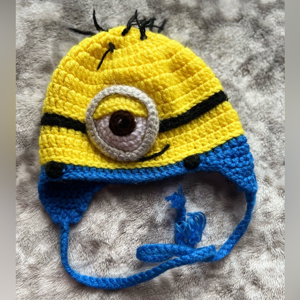 Minions Baby Hat used in Good condition Yellow, Blue, White, Black